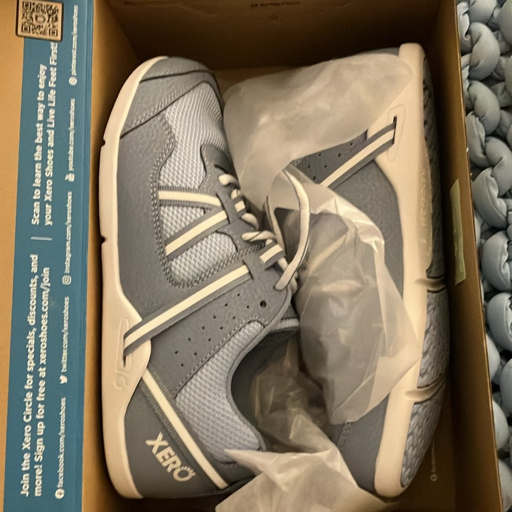 New in Box Xero sneakers, dusty blue/gray size 7